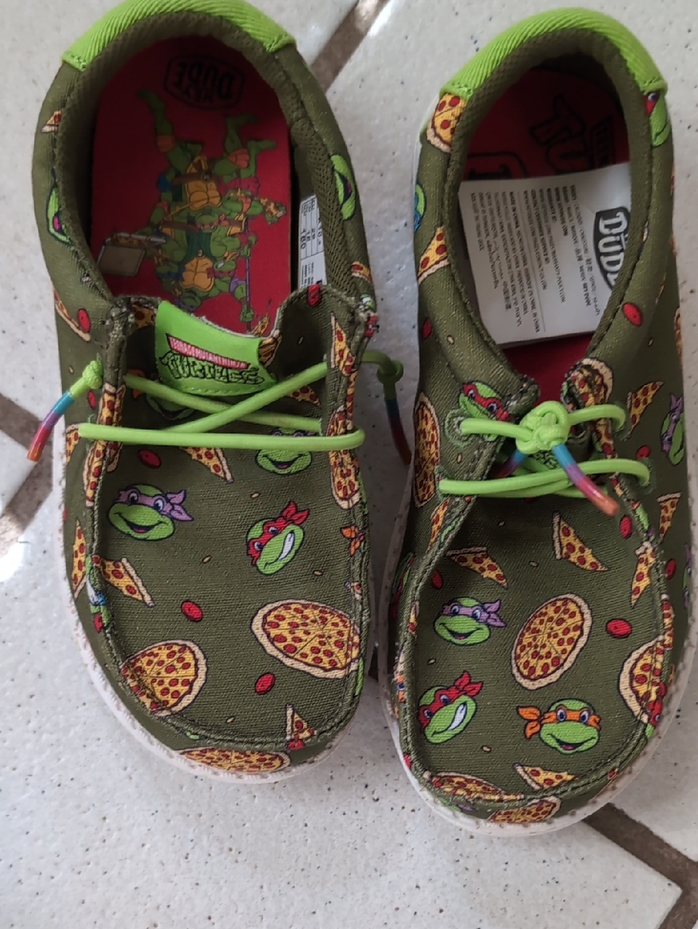 Hey Dude Olive Green Kids Slip-On Sneakers with Pizza Print Shoes